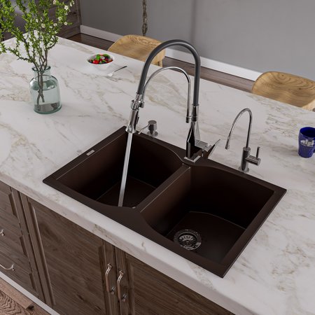 ALFI BRAND Chocolate 32" Drop-In Dbl Bowl Granite Composite Kitchen Sink AB3220DI-C